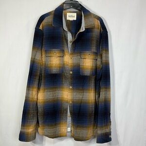 🦙 UpWest blue and gold plaid flannel button up long sleeve shirt: